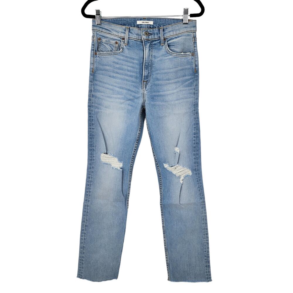 GRLFRND Distressed Straight Leg High Rise Slim Reed Jeans In Last Stop Size 25